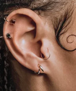 CLASSICS Rectangle Black Spinel Huggie Hoop Earrings - Silver