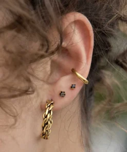 CLASSICS ACE. Onyx Diamond Gold Stud Earrings