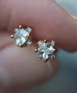 CLASSICS SACCHARINE. Cubic Zirconia Gold Stud Earrings