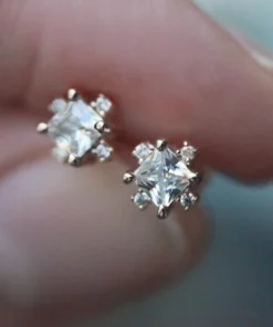 CLASSICS SACCHARINE. Cubic Zirconia Silver Stud Earrings