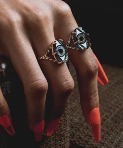 End Of Line Rings BEHOLD. Iridescent Glass Eye Ring - Silver