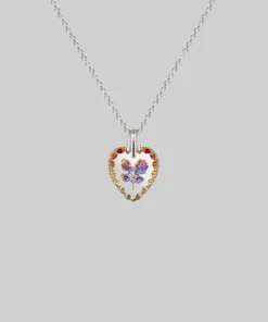 CLASSICS Necklaces & Chains NANCY. Two Roses Engraved Glass Heart Necklace - Silver