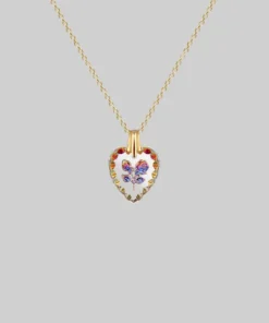 CLASSICS Necklaces & Chains NANCY. Two Roses Engraved Glass Heart Necklace - Gold
