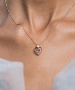 CLASSICS Necklaces & Chains NANCY. Two Roses Engraved Glass Heart Necklace - Gold