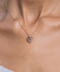 CLASSICS Necklaces & Chains NANCY. Two Roses Engraved Glass Heart Necklace - Silver