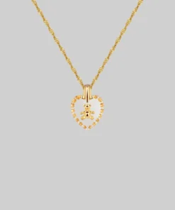 End Of Line MABEL. Teddy Bear Engraved Glass Heart Necklace - Gold
