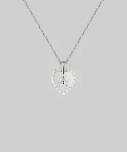 End Of Line Necklaces & Chains MABEL. Teddy Bear Engraved Glass Heart Necklace - Silver