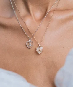 End Of Line MABEL. Teddy Bear Engraved Glass Heart Necklace - Gold