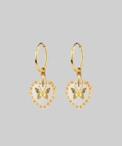 CLASSICS NEW DAWN. Butterfly Glass Heart Hoop Earrings - Gold