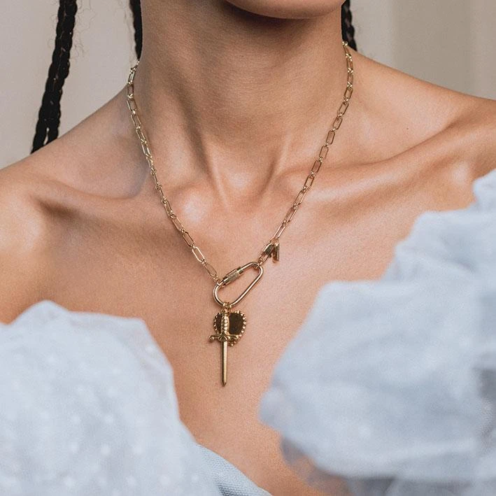 CLASSICS TORMENT. Heart & Dagger Carabiner Charm Necklace - Gold Necklaces & Chains 3 CLASSICS TORMENT. Heart & Dagger Carabiner Charm Necklace - Gold Necklaces & Chains