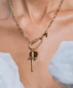 CLASSICS TORMENT. Heart & Dagger Carabiner Charm Necklace - Gold Necklaces & Chains