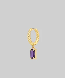 CLASSICS NYMPH. Dangly Amethyst Rectangle Hoop Earrings - Gold