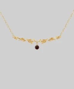 End Of Line DAMASK. Garnet Rose Foliage Collar Necklace - Gold Necklaces & Chains
