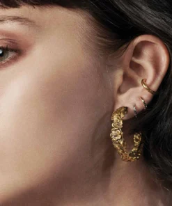 CLASSICS DAHLIA. Floral Garland Hoop Earrings - Gold