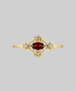 AW21 Rings MARTHA. Ornate Garnet Floral Ring - Gold