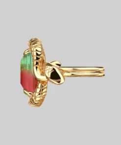 BLACK FRIDAY 2021 MALICE. Tourmaline CZ Coiled Snake Cocktail Ring - Gold