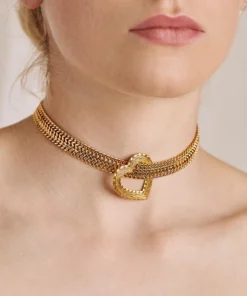 End Of Line HANGIN HEART. Wide Curb Chain Choker - Gold