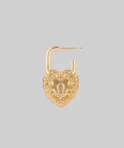 End Of Line KEEPER. Ornate Heart Padlock Gold Earrings