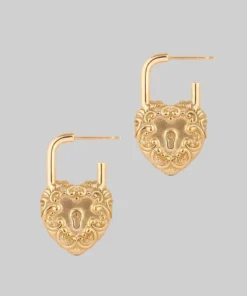 End Of Line KEEPER. Ornate Heart Padlock Gold Earrings 8 End Of Line KEEPER. Ornate Heart Padlock Gold Earrings