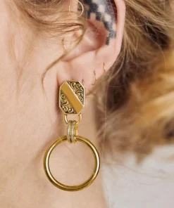 AW21 RITUAL. Ornate Shield Hoop Earrings - Gold