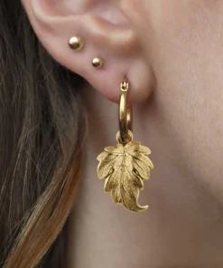 End Of Line IVY. Winter Leaf Hoop Earrings - Gold