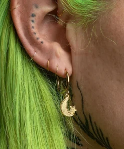 End Of Line LITTLE DREAMS. Moon & Star Hoop Earrings - Gold