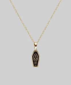 End Of Line Necklaces & Chains MORALITY. Tiny Skeleton Coffin Gold Necklace