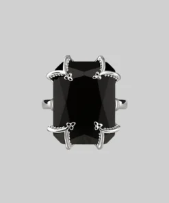 HALLOWEEN 2021 MAGDALENA. Black Spinel Gothic Ring - Silver