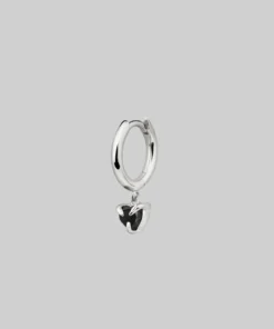 CLASSICS HEART & SOUL. Black Spinel Dangly Heart Hoop Earrings - Silver