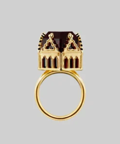 HALLOWEEN 2021 Rings TEMPLE OF CHAMBERS. Garnet CZ Cathedral Ring - Gold