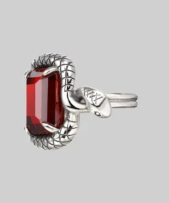 BLACK FRIDAY 2021 MALICE. Garnet CZ Coiled Snake Cocktail Ring - Silver Rings