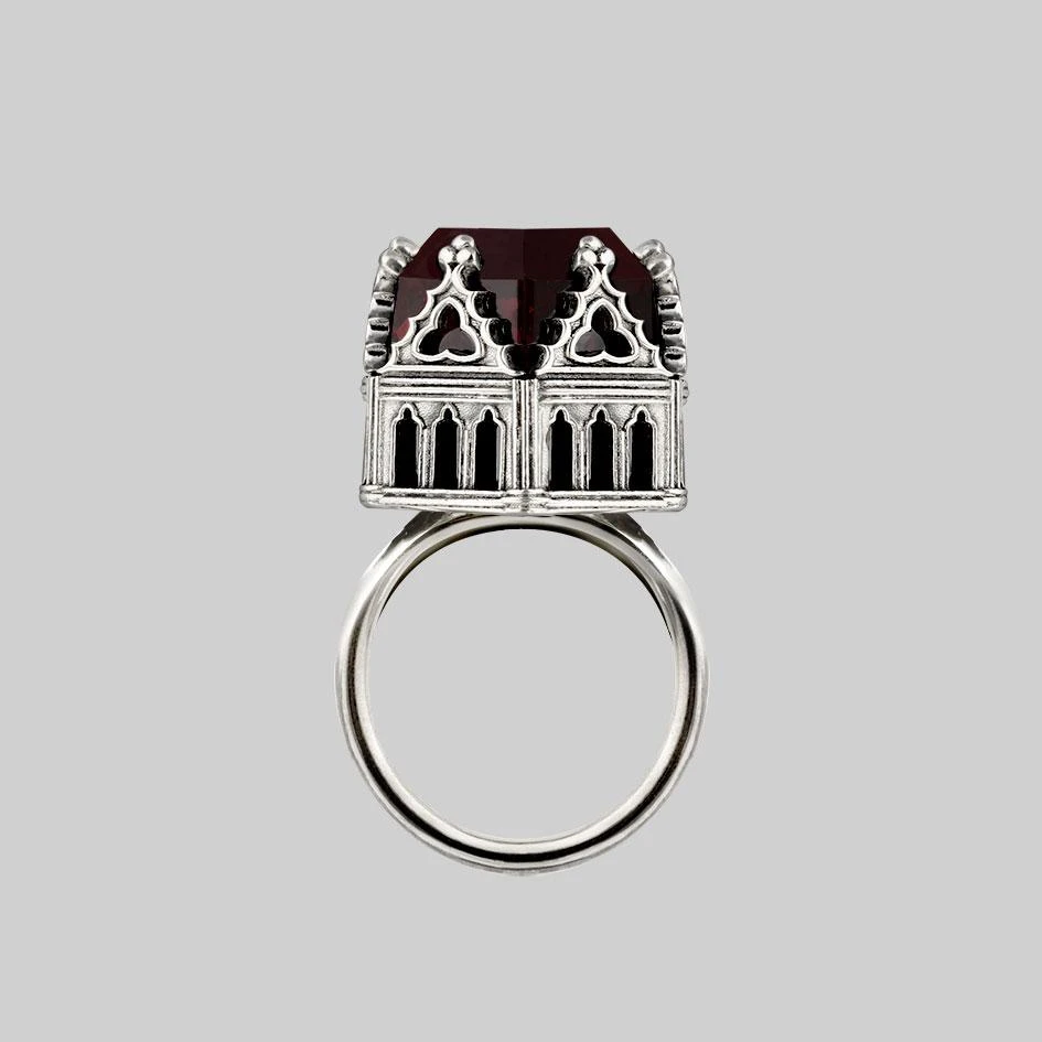 HALLOWEEN 2021 Rings TEMPLE OF CHAMBERS. Garnet CZ Cathedral Ring - Silver 1 HALLOWEEN 2021 Rings TEMPLE OF CHAMBERS. Garnet CZ Cathedral Ring - Silver