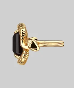 BLACK FRIDAY 2021 Rings MALICE. Black Spinel Coiled Snake Cocktail Ring - Gold