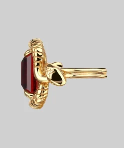 BLACK FRIDAY 2021 MALICE. Garnet CZ Coiled Snake Cocktail Ring - Gold Rings