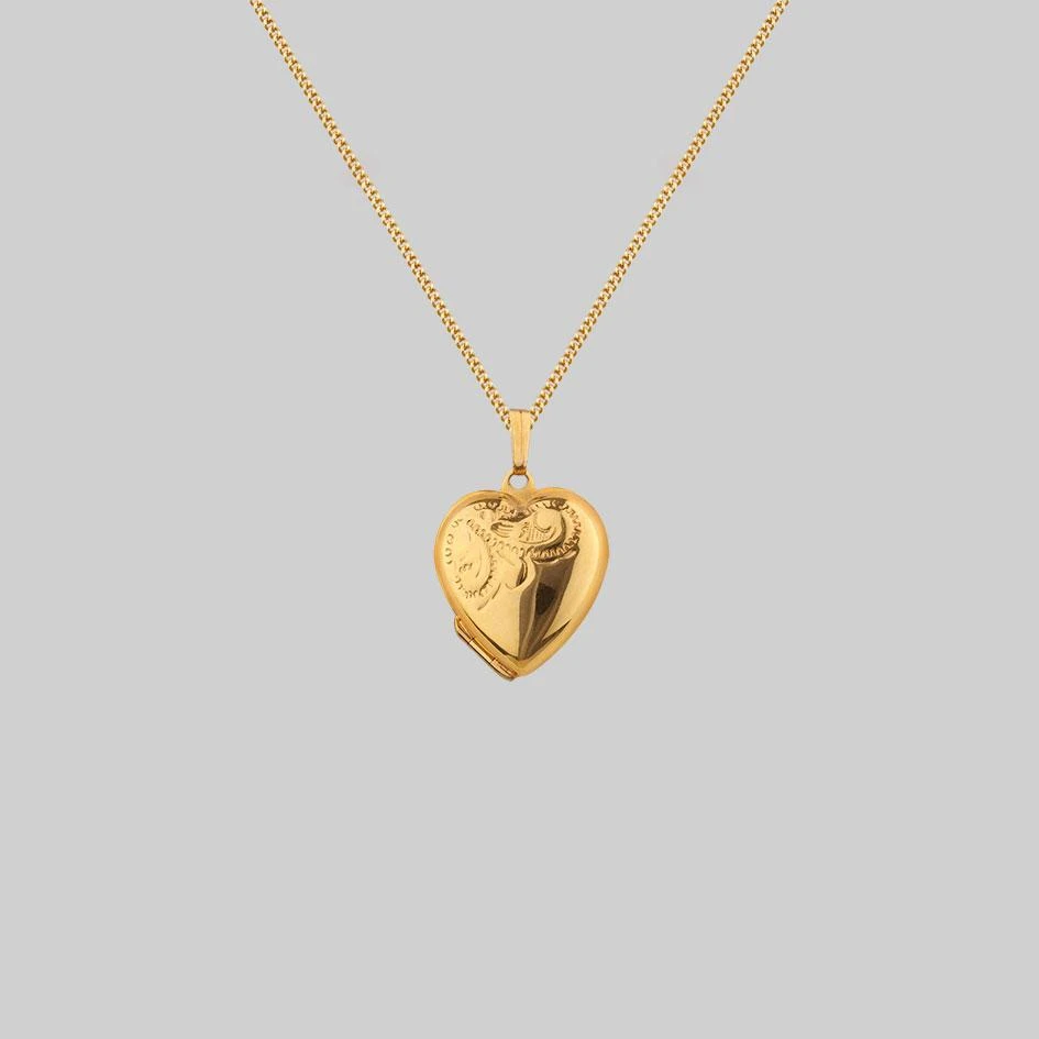 End Of Line LOTTY. Etched Heart Photo Locket Necklace - Gold 4 End Of Line LOTTY. Etched Heart Photo Locket Necklace - Gold