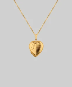 End Of Line LOTTY. Etched Heart Photo Locket Necklace - Gold