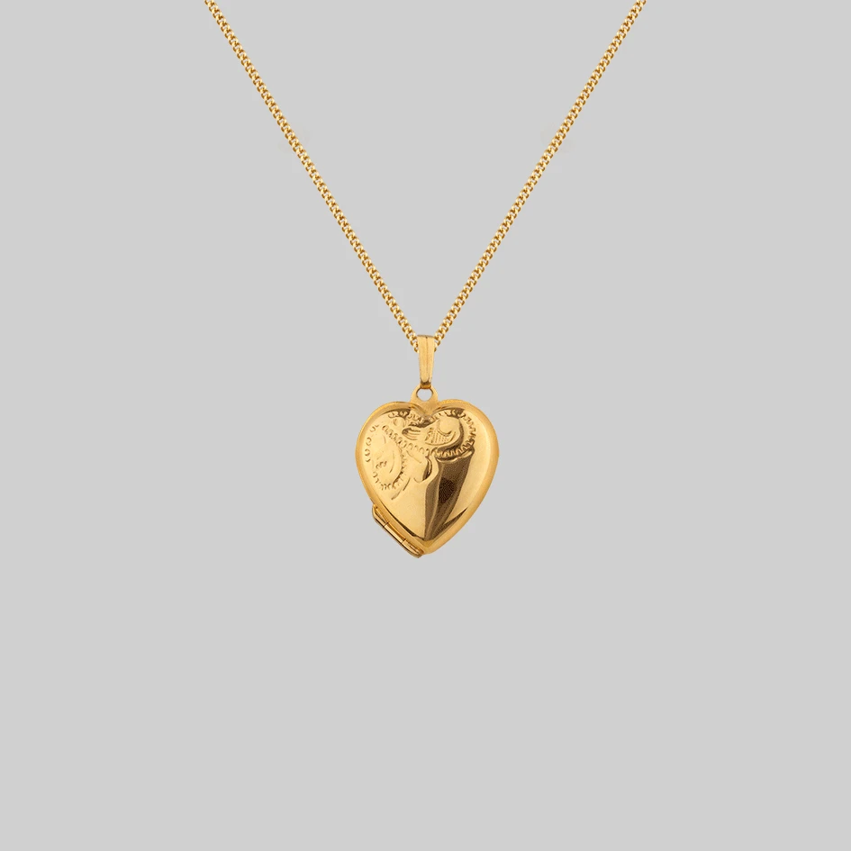 End Of Line LOTTY. Etched Heart Photo Locket Necklace - Gold 1 End Of Line LOTTY. Etched Heart Photo Locket Necklace - Gold