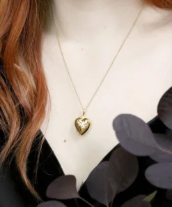 End Of Line LOTTY. Etched Heart Photo Locket Necklace - Gold