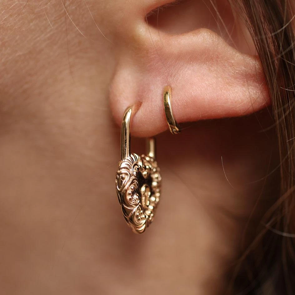 End Of Line KEEPER. Ornate Heart Padlock Gold Earrings 4 End Of Line KEEPER. Ornate Heart Padlock Gold Earrings