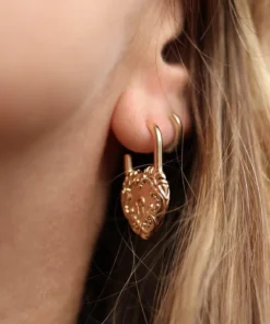 End Of Line KEEPER. Ornate Heart Padlock Gold Earrings