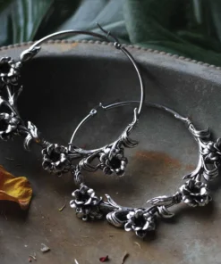 CLASSICS LAVISH. Wild Rose Hoop Earrings - Silver