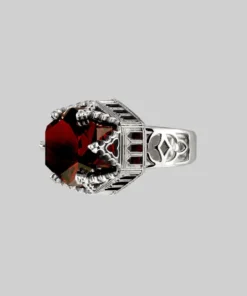 HALLOWEEN 2021 Rings TEMPLE OF CHAMBERS. Garnet CZ Cathedral Ring - Silver