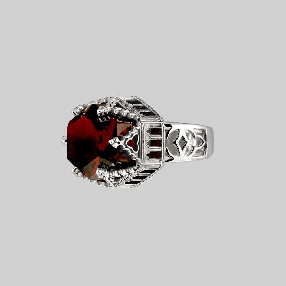 HALLOWEEN 2021 Rings TEMPLE OF CHAMBERS. Garnet CZ Cathedral Ring - Silver 2 HALLOWEEN 2021 Rings TEMPLE OF CHAMBERS. Garnet CZ Cathedral Ring - Silver
