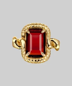 BLACK FRIDAY 2021 MALICE. Garnet CZ Coiled Snake Cocktail Ring - Gold Rings