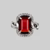 BLACK FRIDAY 2021 MALICE. Garnet CZ Coiled Snake Cocktail Ring - Silver Rings