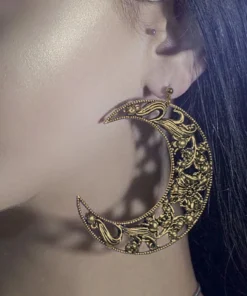 CLASSICS ECLIPSE. Huge Floral Crescent Earrings - Antique Gold