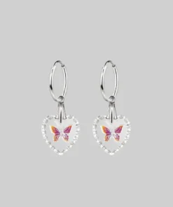 CLASSICS NEW DAWN. Butterfly Glass Heart Hoop Earrings - Silver