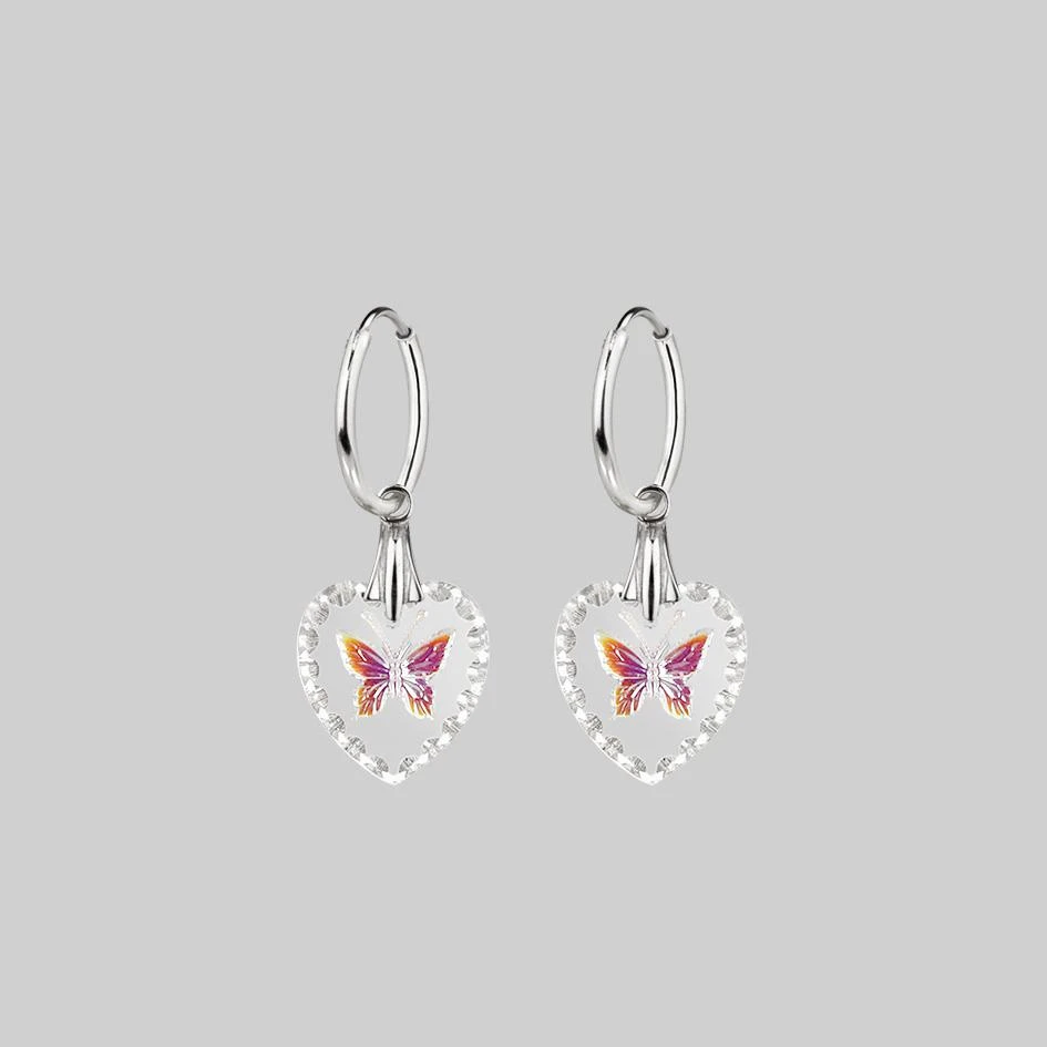 CLASSICS NEW DAWN. Butterfly Glass Heart Hoop Earrings - Silver 2 CLASSICS NEW DAWN. Butterfly Glass Heart Hoop Earrings - Silver