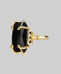 HALLOWEEN 2021 MAGDALENA. Black Spinel Gothic Ring - Gold