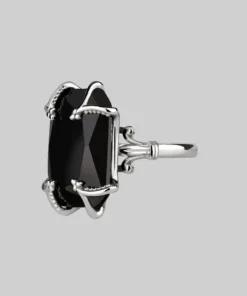 HALLOWEEN 2021 MAGDALENA. Black Spinel Gothic Ring - Silver